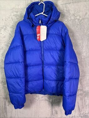 NWT New Comfrt Electric Blue Hooded Oversized Puffer Jacket Size Large